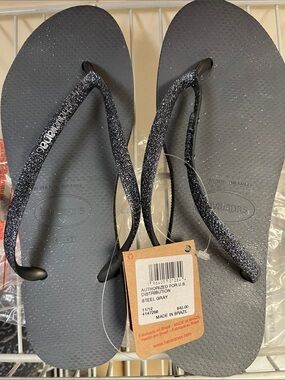 Havaianas Steel Gray Glitter Strap Women's Flip Flops